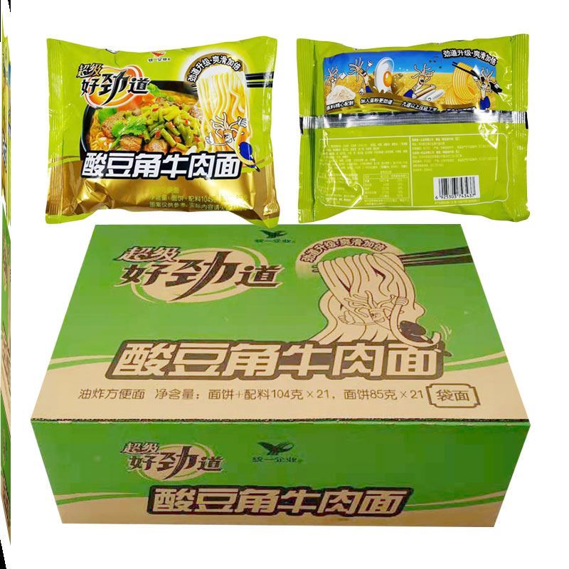 统一方便面好劲道酸豆角牛肉面104克袋装泡面休闲速食整箱包邮