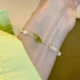 s925纯银碎银子珍珠绿水晶手链女简约创意小众轻奢冷淡风玉石手环