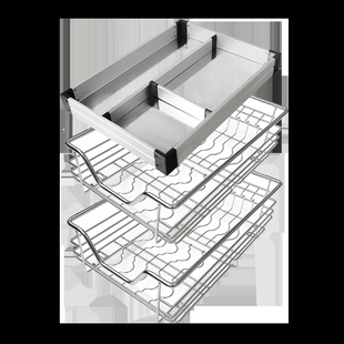 厨房橱柜小尺寸窄拉篮碗碟篮三层304不锈钢工具篮加高单门抽屉式