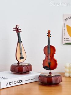 复古怀旧八音盒摆件吉他小提琴乐器模型小摆设音乐盒桌面家居装饰
