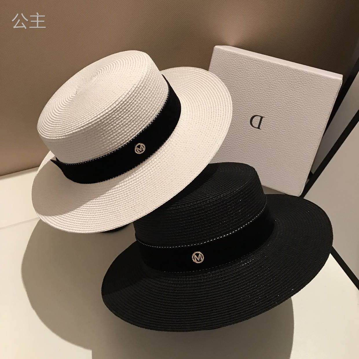 法国ins网红女夏天复古英伦平顶礼帽韩版小清新沙滩防晒遮阳草帽