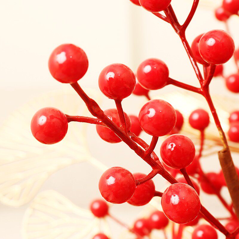 高档发财果红果子k假花仿真花摆设冬青干花束客厅花艺新年婚房奢