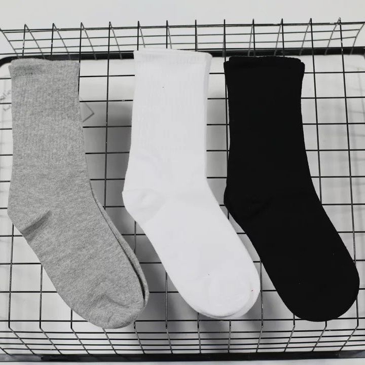 3双装纯色袜男女长袜子黑色中筒袜白色高筒男袜中长筒棉袜ins潮袜