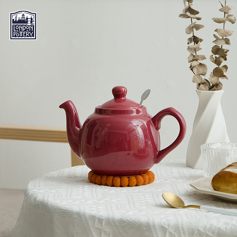 London Pottery胭脂红英式田园茶壶咖啡壶花茶北欧轻奢陶瓷带滤网