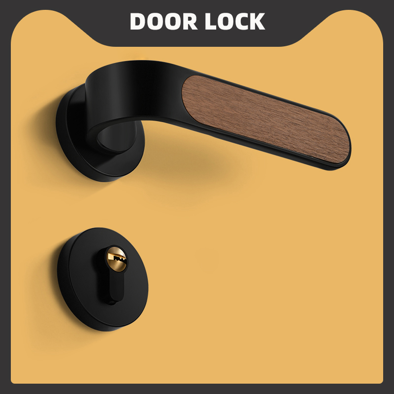 房门锁家用通用型门把手室内木纹卧室房门锁实木简约房间磁吸静音