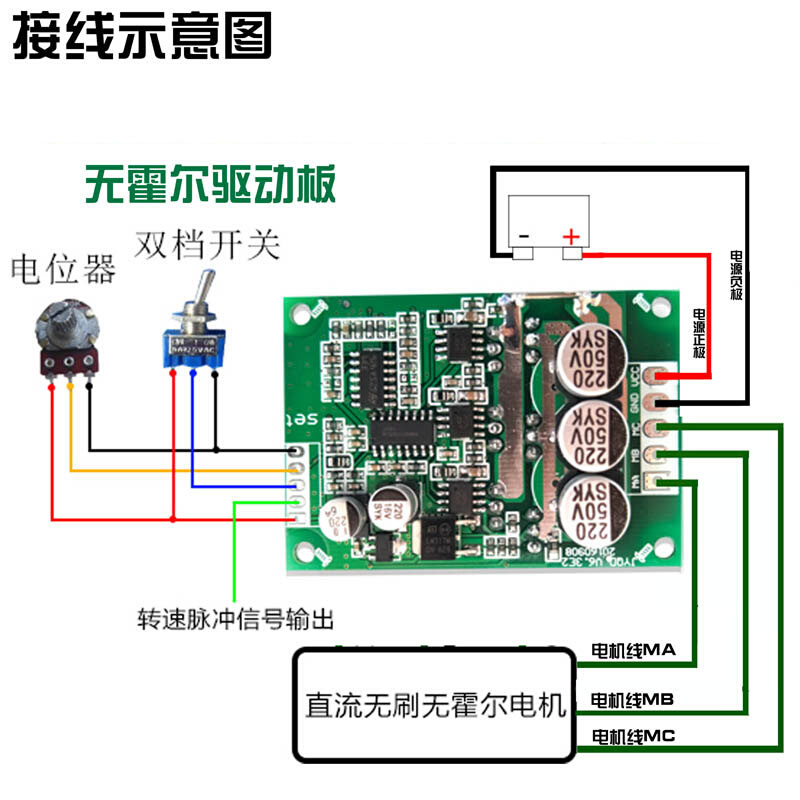 直流新款无刷大功率无霍尔电机驱动器控制板调速 12V36V500W 居逸