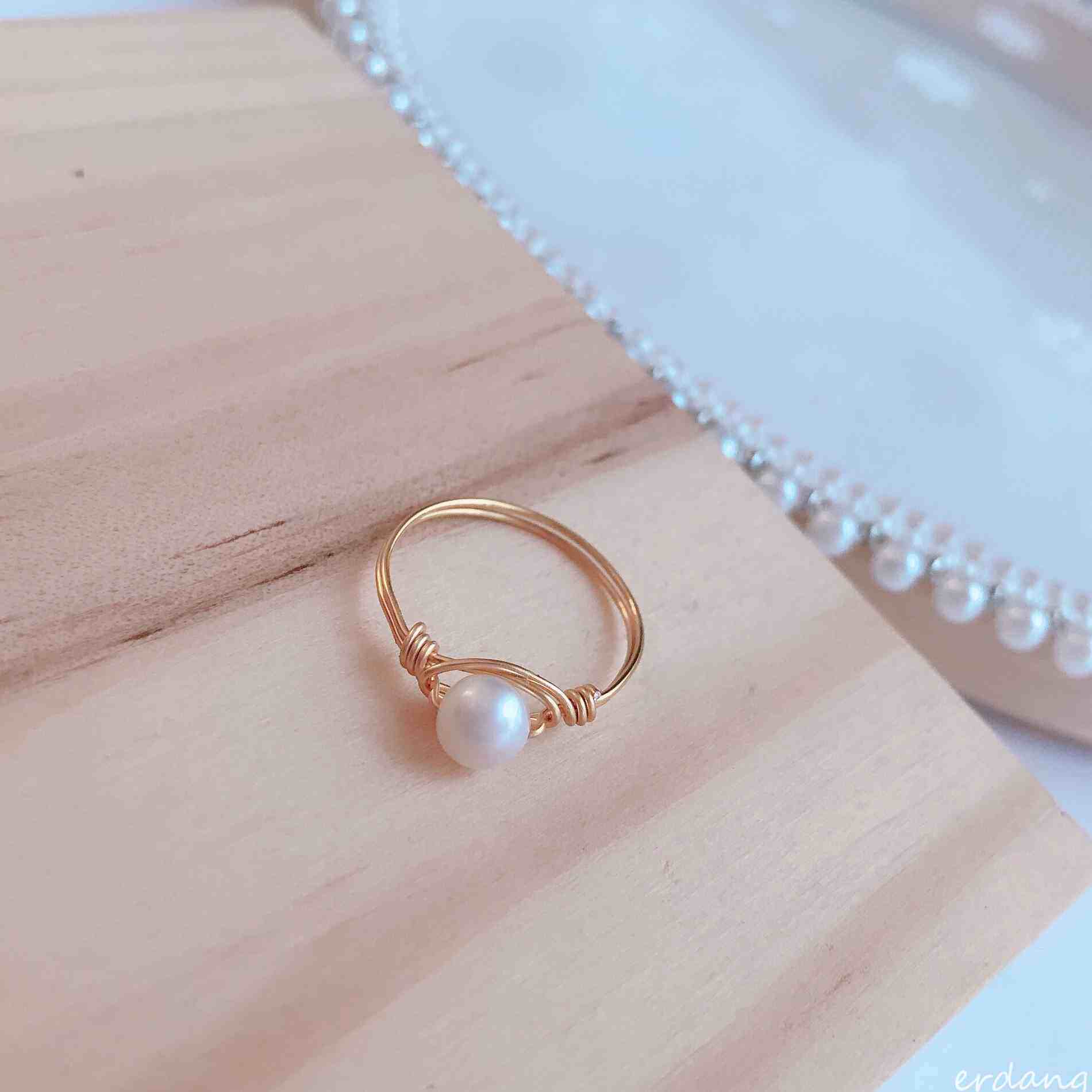 珥铛14k包金编织手工绕线珍珠戒指女小众设计轻奢简约风不掉色