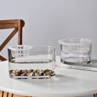 简约桌面透明玻璃鱼缸水培椭圆形花盆水培植物容器创意透明鱼缸