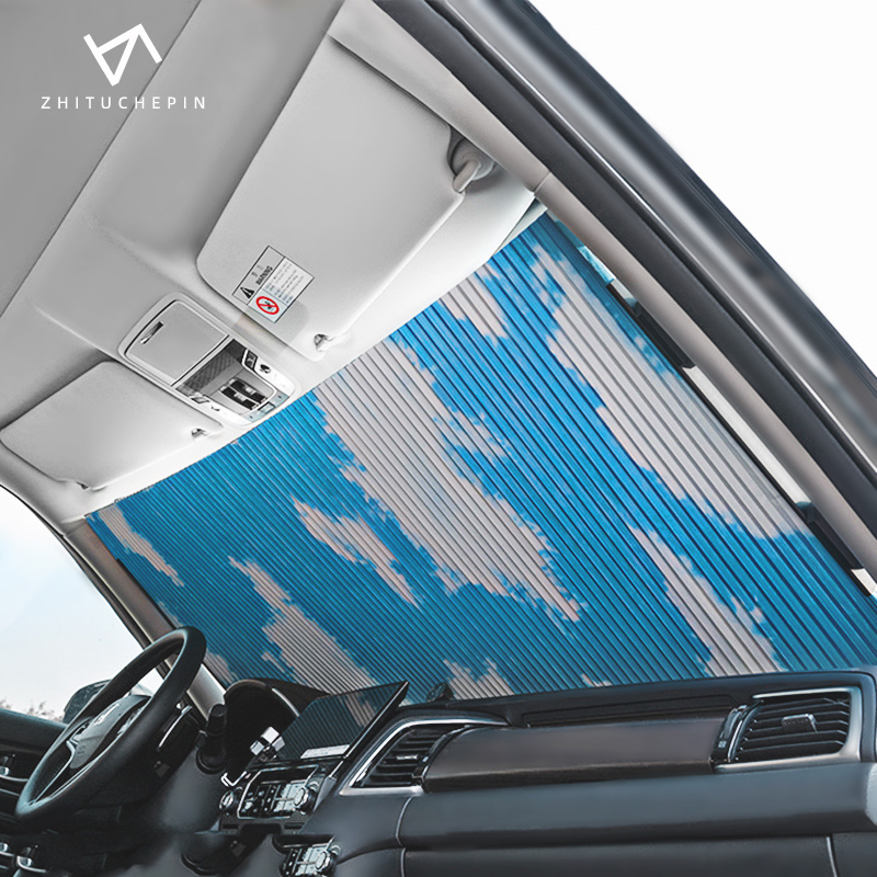 高档吸盘汽车遮阳帘自动伸缩防晒隔热遮阳挡停车用前挡风玻璃罩车