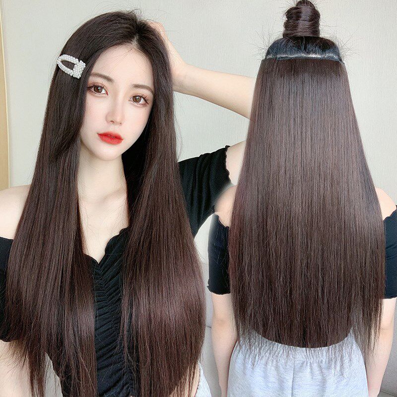 真发发片假发女一片式真人发丝无痕接发假发片接头发自己接贴片