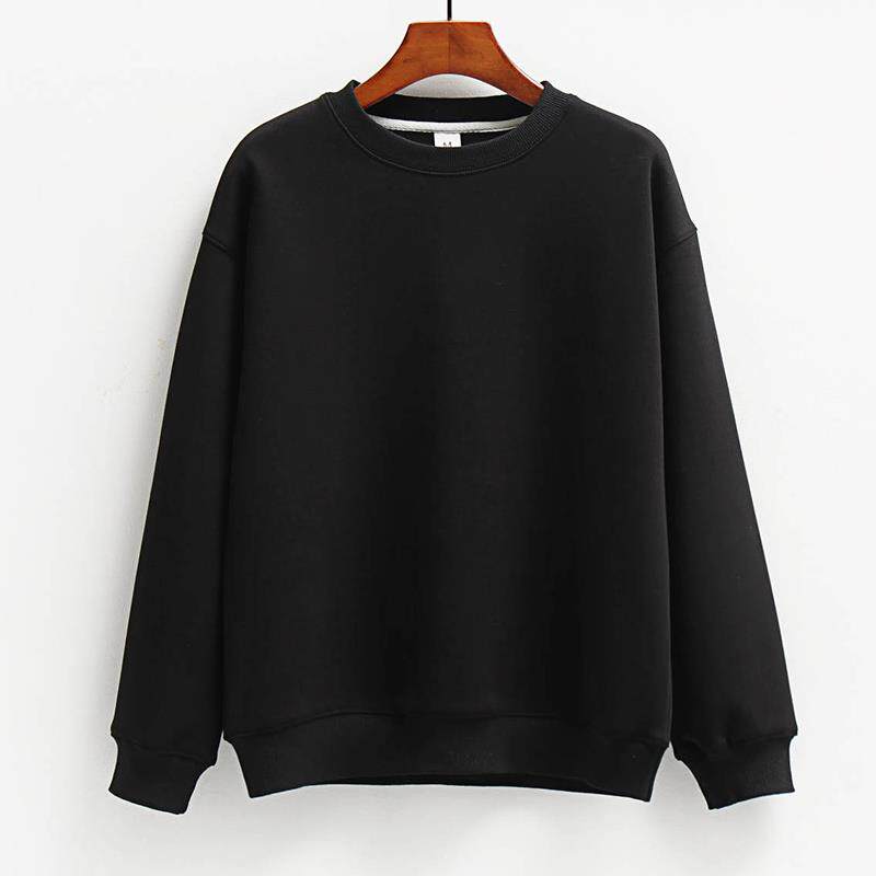 雾霾蓝无帽圆领卫衣女2021秋冬加厚加绒设计感炸街套头长袖上衣潮