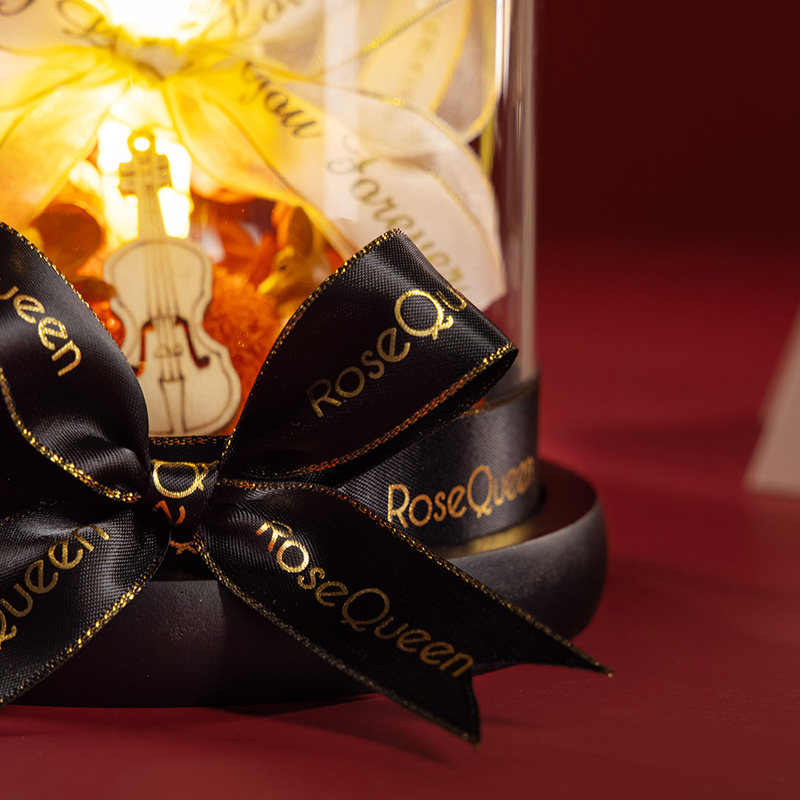 高档rosequeen永生花玻璃罩玫瑰真花花束情人节520生日礼物盒礼品