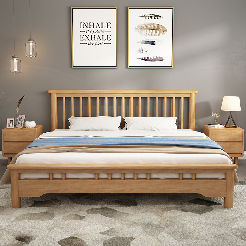 北欧实木床1.8米双人床现代简约1.5米单人日式原木色民宿主卧婚床