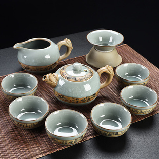 智典哥窑功夫茶具套装家用客厅简约办公室会客德化白瓷盖碗茶杯