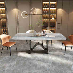 意式高级感大理石餐桌椅组合轻奢饭桌长方形天然彩晶石奢石高端