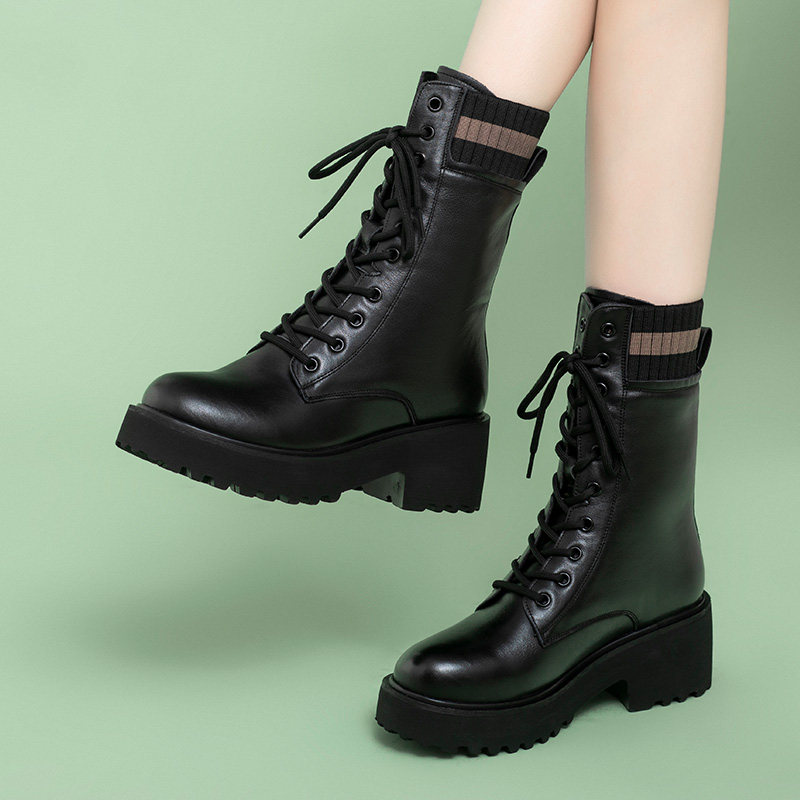 韩国潮牌中筒马丁靴女英伦风秋冬新款女鞋厚底真皮单靴爆款短靴潮