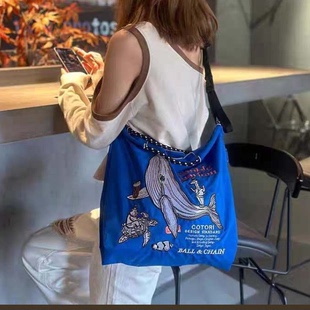 6月新款刺绣ballchain环保袋购物袋单肩包帆布手提袋日常出游包
