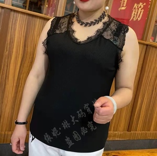 2022春季新款女大码吊带背心黑色蕾丝打底衫内搭无袖上衣V领纯色