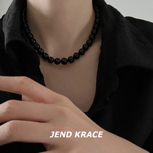 高级感黑色珍珠项链女小众设计简约个性复古百搭气质颈链锁骨链