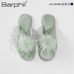 Barphil外穿拖鞋女2024夏季新款高级感毛毛凉拖鞋防滑时尚配裙子