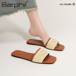 Barphil凉拖鞋女2024夏季新款防滑时尚法式平底一字拖外穿高级感