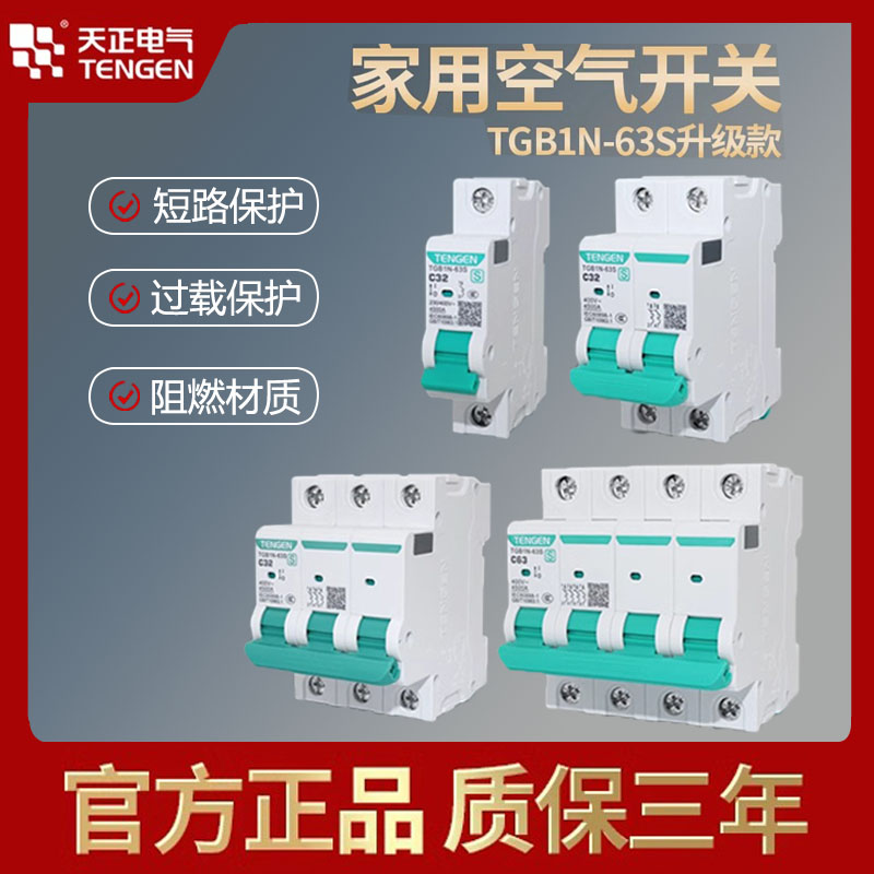 天正空气开关1P2P3P4P三相家用塑壳总闸电闸32a63a漏电保护断路器