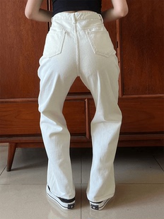 白色窄版高腰牛仔裤女直筒夏夏季新款小个子宽松显瘦直筒阔腿裤子