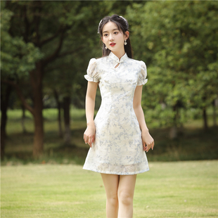新中式旗袍2024改良年轻款少女夏季小个子短款素雅小清新平时可穿