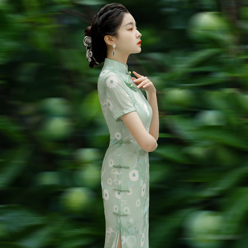 旗袍2022年新款青绿色年轻款少女夏款气质高端古法小清新改良日常