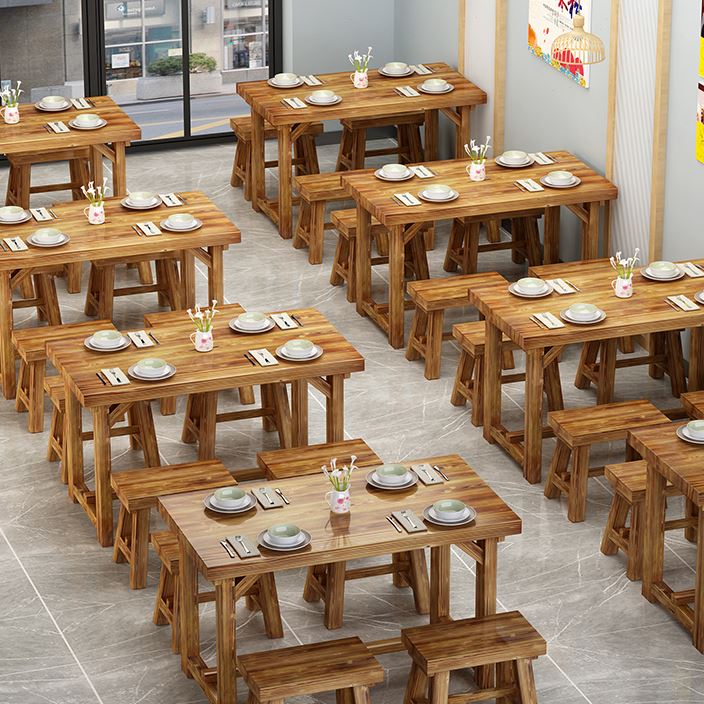 面馆桌椅饭店小吃店桌椅快餐桌椅组合实木餐馆食堂餐桌烧烤碳化桌