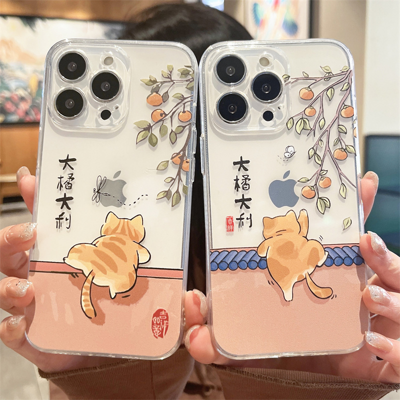 创意可爱猫咪适用于iphone14promax苹果13/15手机壳11/12promax大橘大利xs/xr全包女7/8plus透明硅胶6p软防摔