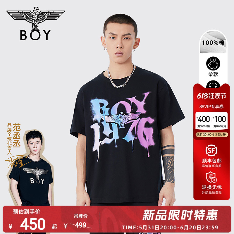 BOYLONDON春夏24新品男女同款短袖炫彩字母印花潮酷潮牌T恤N01067