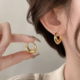 简约金色素圈耳环女纯银小众设计高级感耳圈2024年新款爆款耳饰