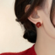 珐琅红色耳钉女小众设计感高级耳饰耳夹女无耳洞2023年新款潮耳环
