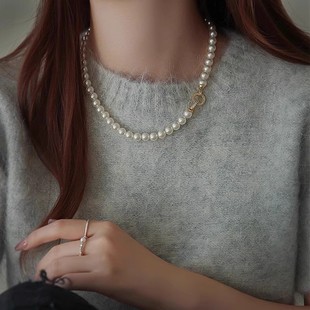 施家珍珠项链女小众设计感高级卫衣颈链百搭2023年新款爆款毛衣链