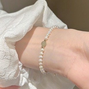 天然淡水珍珠玉石手链女2023年新款小众设计感高级手环复古手饰女