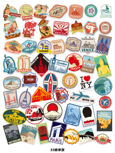 贝光地标建筑旅游景点特色名胜贴纸复古日默瓦行李旅行拉杆箱贴画