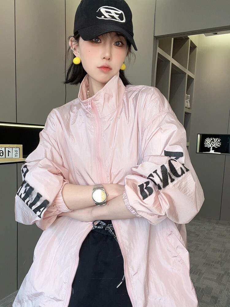 RR fashion 外套女2024夏季新款撞色字母印花拉链立领长袖上衣