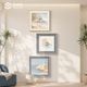 海边风景入户门玄关装饰画蓝色治愈系组合画海上日出走廊过道挂画