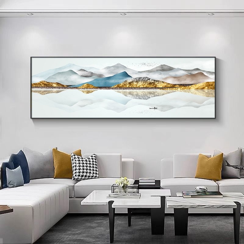 网红背靠山风景轻奢晶瓷画横幅装饰画沙发客厅挂画背景墙房间壁画