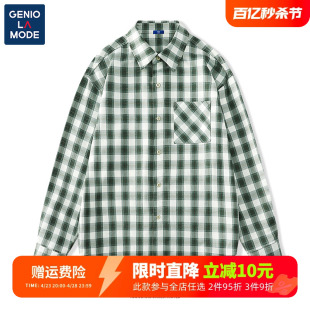 GENIOLAMODE日系cityboy港风格子衬衫男春季叠穿翻领外套