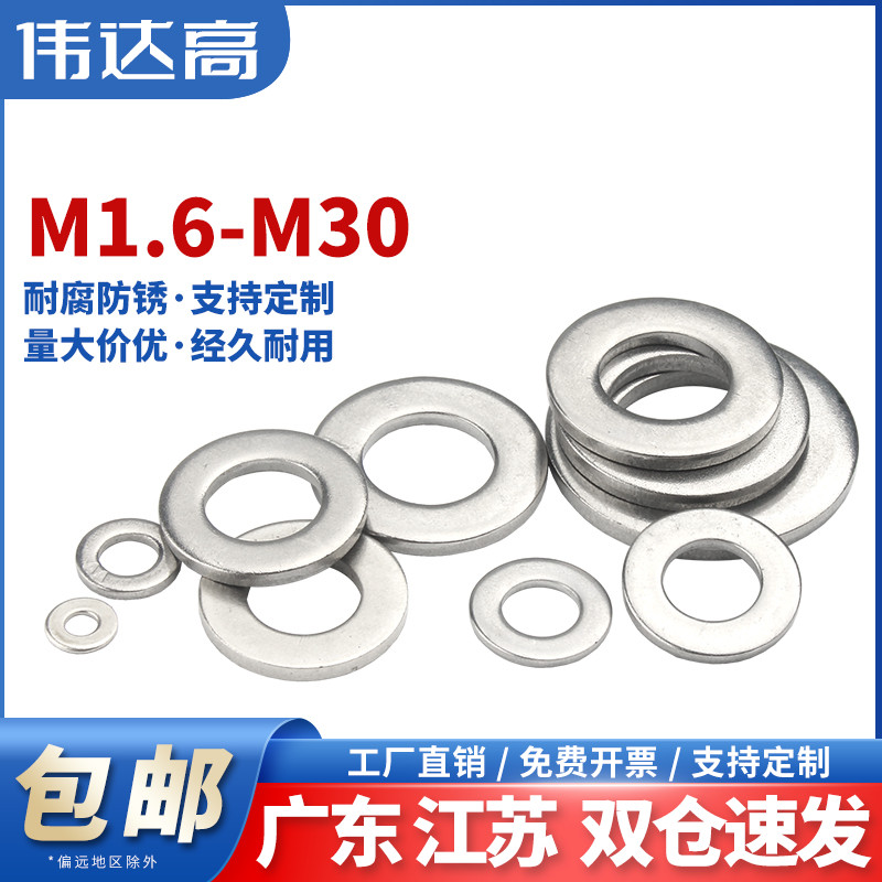 圆形垫圈304不锈钢平垫介子华司金属螺丝加大加厚超薄平垫片M2M30