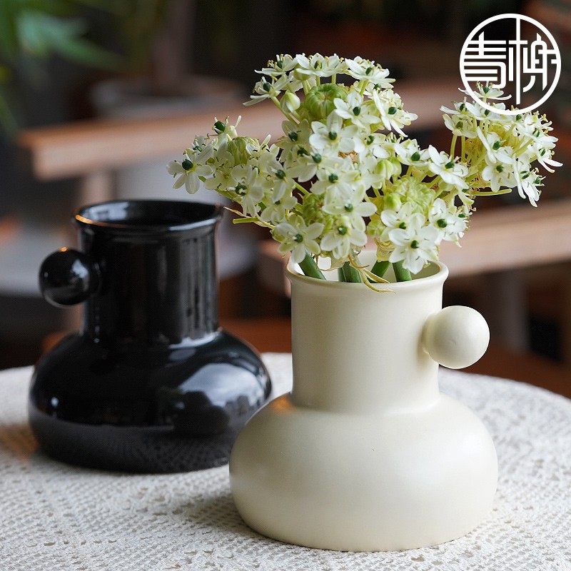 鲜花花瓶ins风奶壶陶瓷花瓶 雨靴造型花器摆件高颜值插花假花花瓶