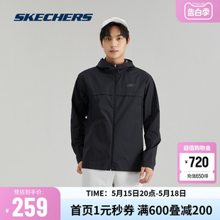 斯凯奇skechers官方outlets夏季新款梭织连帽外套男防晒运动上衣