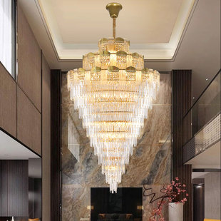 2024复式楼水晶大吊灯客厅简约现代个性别墅奢华挑空餐厅新款灯具
