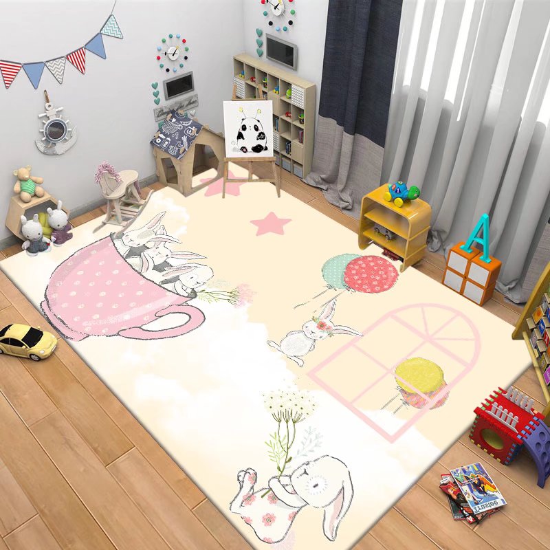 卡通图案小熊地毯卧室床边毯儿童房家用门垫吸水阳台地垫防滑书房
