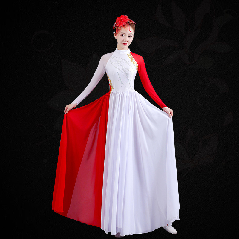 新款大合唱团演出服装女红歌爱国合唱表演服指挥成人学生礼服长裙