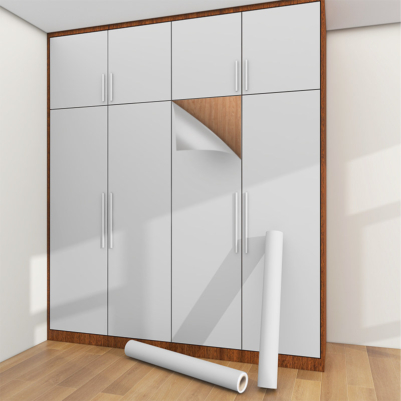 衣柜贴纸肤感灰色柜子自粘门贴防水防潮壁纸家具贴膜翻新改色墙贴