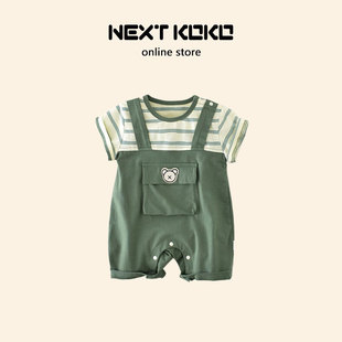 英国Next KoKo婴儿夏季薄款假两件连体衣爬服男宝宝韩版休闲哈衣