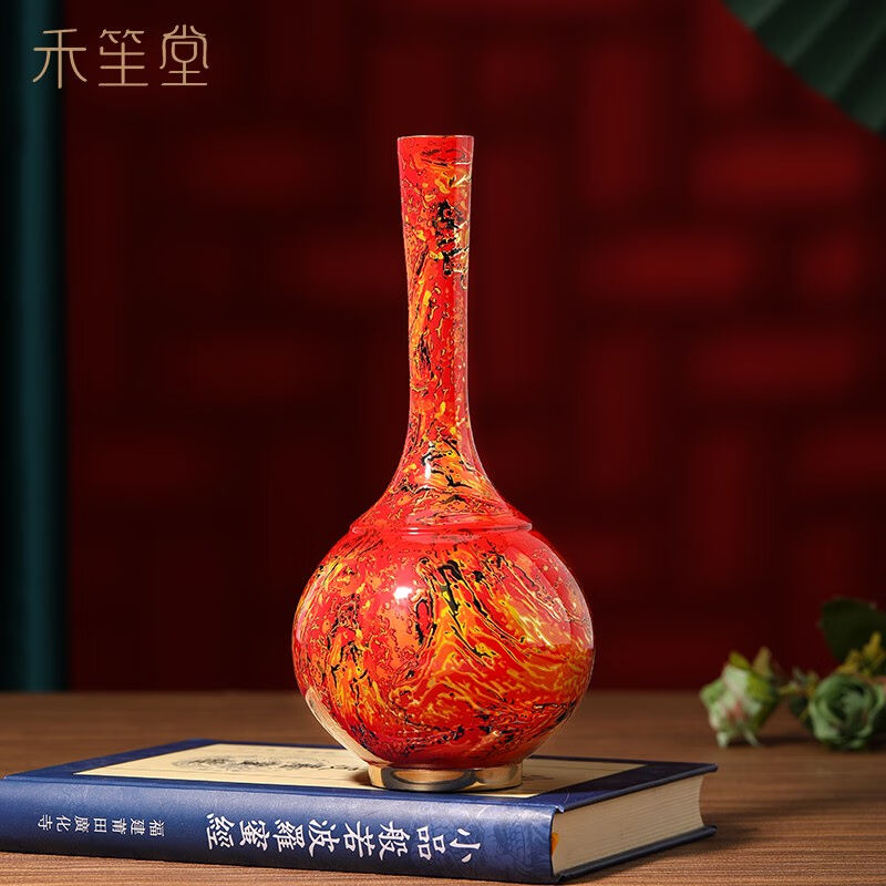 新品禾笙堂珐琅彩铜花瓶摆件家居装饰玄关客厅工艺品开业乔迁平安